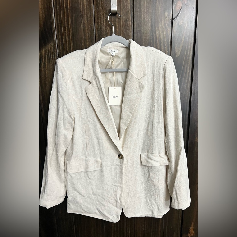 Beivy Brand Linen-Blend Cream Blazer Size: Large-New With Tags-from The Buckle - Picture 4 of 15